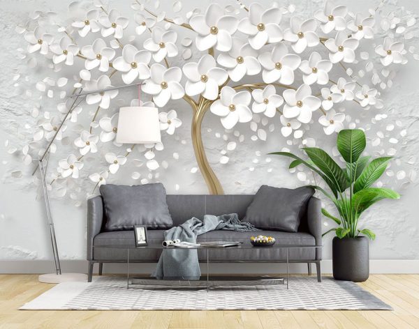 پوستر دیواری سه بعدی طرح درخت و شکوفه